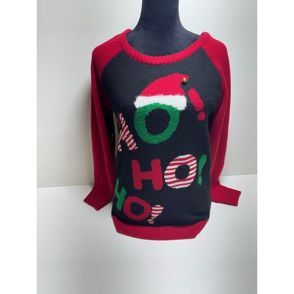 Ugly Christmas Sweater Sz L Black Red Green Ho Ho Ho I’m In Love With Derek - Picture 1 of 9